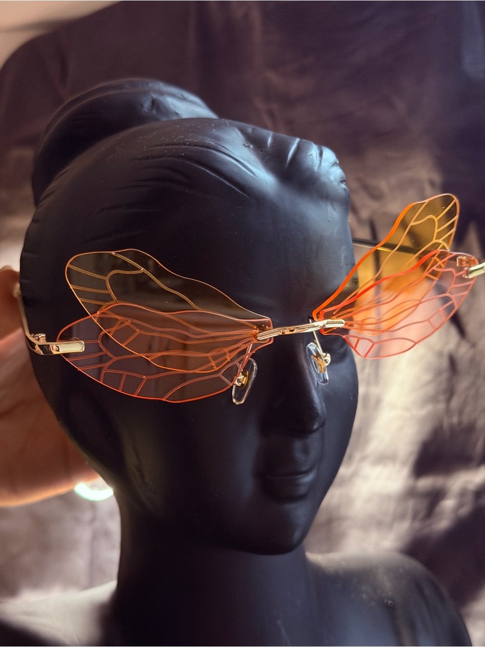 Butterfly Wing Rimless Sunglasses - Orange / pink / yellow